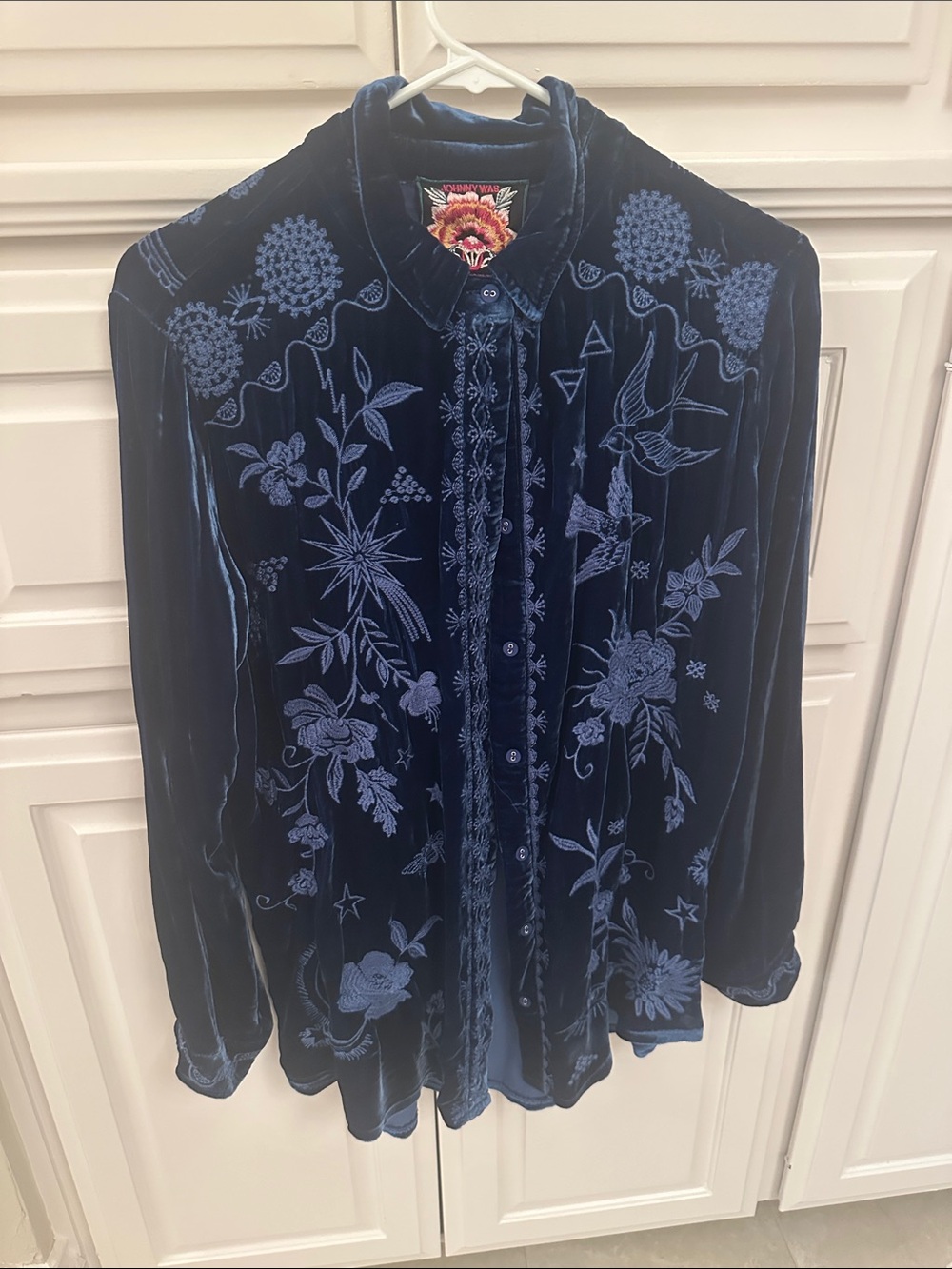 Celestial Velvet Open-Front Cardigan - Midnight Blue